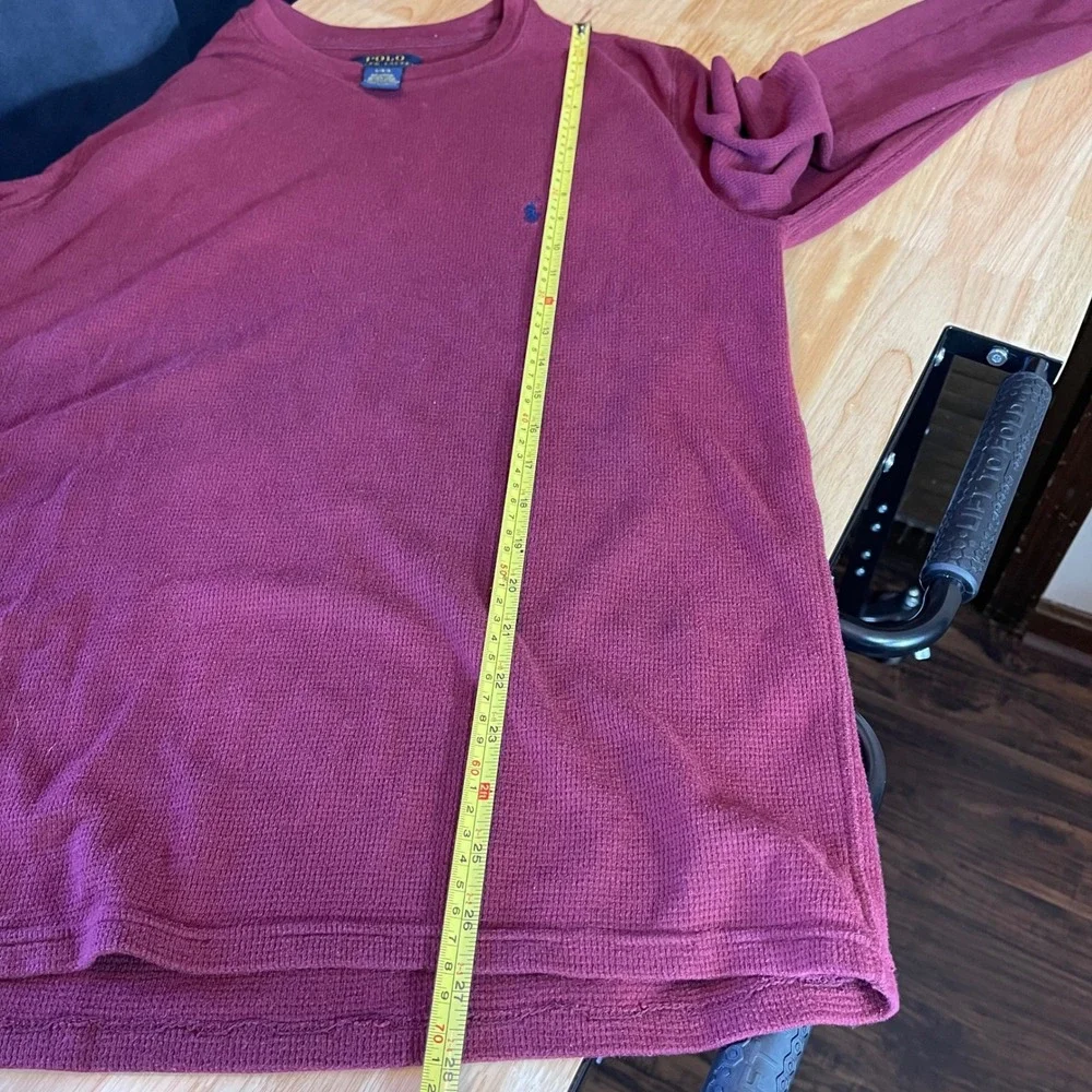 Polo Ralph Lauren Mens Burgundy Waffle Knit Long Sleeve Crew Neck Shirt L Henley